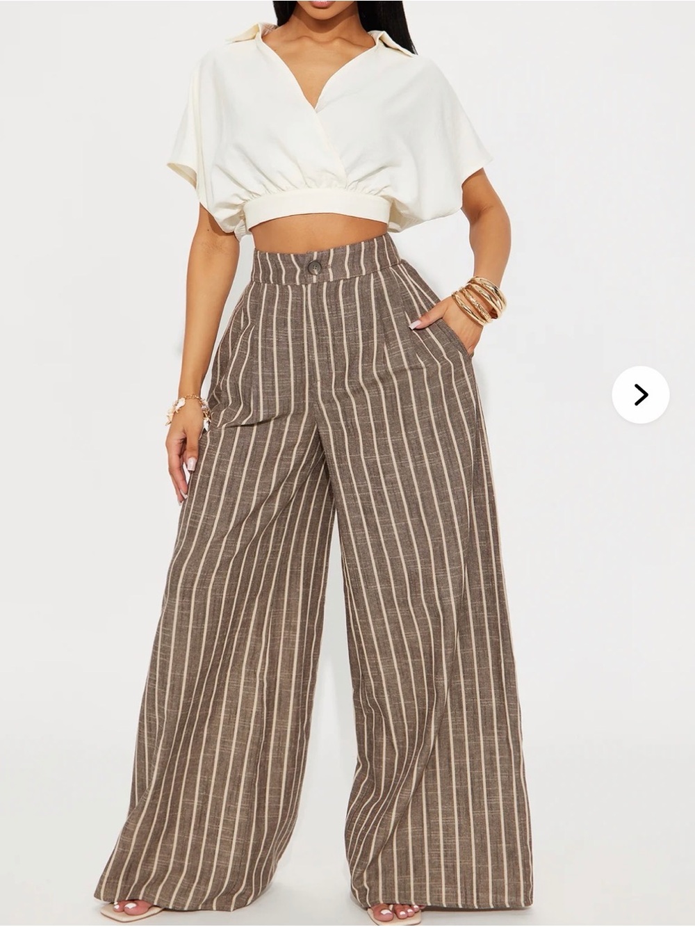 Fashion Nova Brown Striped High-Waist Wide Leg Pants - Picture 3 of 3